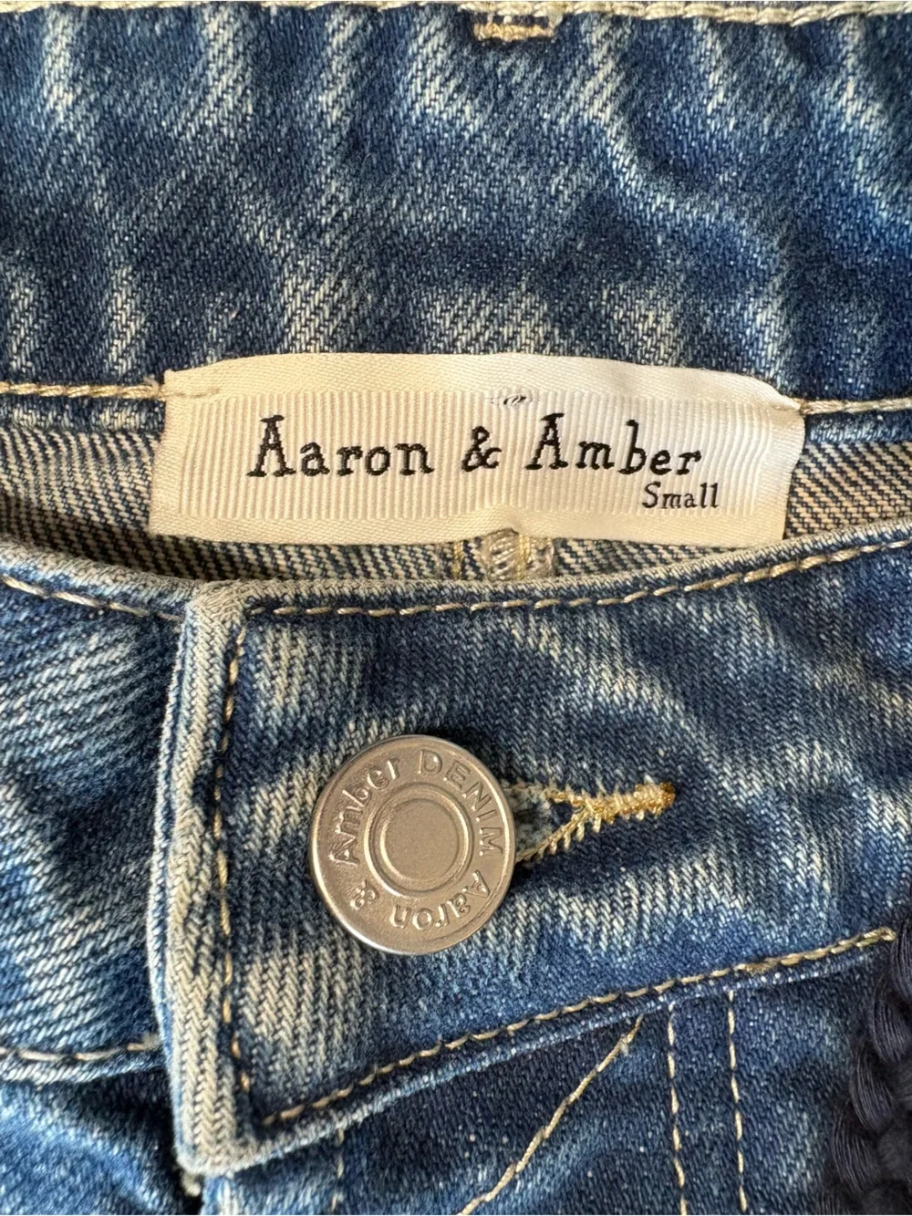 Aaron& Amber High-Waist Women’s Blue Baggy Cargo Denim Jean Shorts with Rope Tie